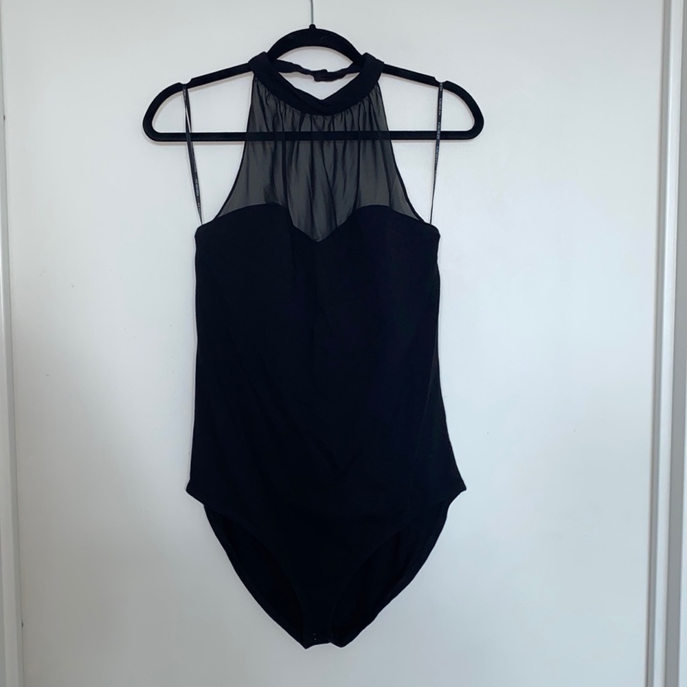 Forever 21 Plus Size Curve Black Halter Mesh Sweetheart Bodysuit